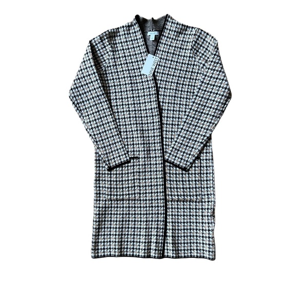 NEW! NINE WEST houndstooth open front long cardigan sweater with pockets Small - Picture 2 of 7